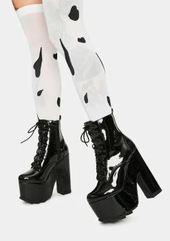 Y.R.U. Night Terror Black Patent Platform Boots