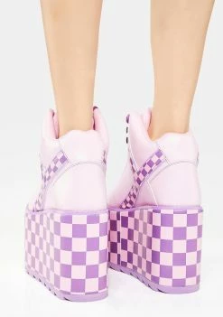 Y.R.U. Pink/Lavender Qozmo Checker Platform Sneakers