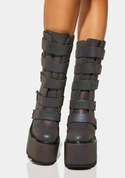 Y.R.U. Reflective Dune Strapped Platform Boots