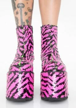 Y.R.U. Platforms Qomet Zebra Flip Sequin Platform Boots