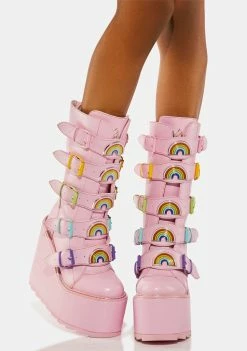 Y.R.U. Pink Dune Rainbow Boots Platforms