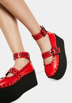 Coupon 🛒 Y.R.U. Kaos Red Patent Platform Mary Janes ❤️ 7 Y.R.U. Kaos Red Patent Platform Mary Janes