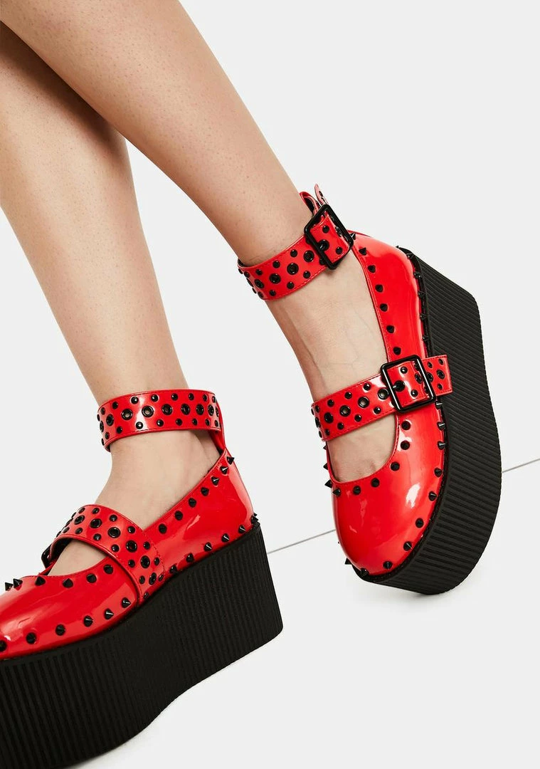 Coupon 🛒 Y.R.U. Kaos Red Patent Platform Mary Janes ❤️ 4 Y.R.U. Kaos Red Patent Platform Mary Janes