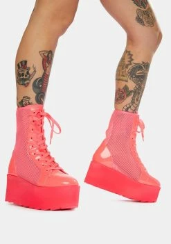 Y.R.U. Hot Pink Bloq Mesh Platform Boots Platforms