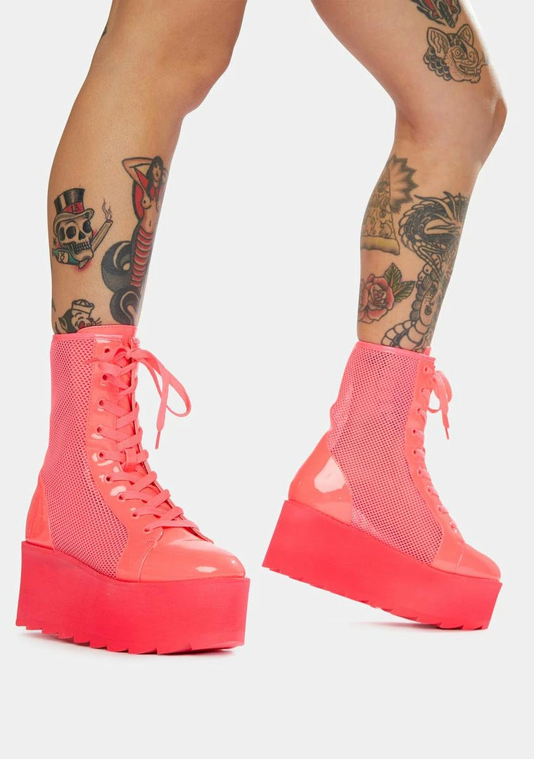 Flash Sale 🌟 Y.R.U. Hot Pink Bloq Mesh Platform 🥾 Boots Platforms 🛒 4 Y.R.U. Hot Pink Bloq Mesh Platform Boots Platforms