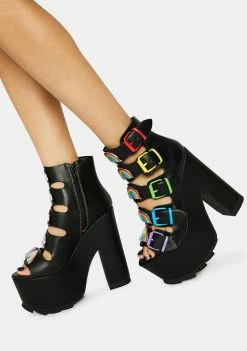 Y.R.U. Platforms Black Dreamscape Rainbow Platform Heels
