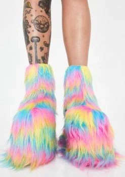 Y.R.U. Platforms Qomet Pastel Fur Platform Boots