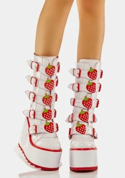 Y.R.U. White Dune Strawberry Boots Platforms