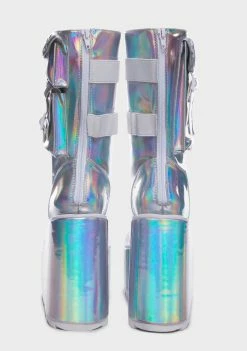 Y.R.U. Silver Hologram Dune Desert Platform Boots