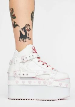 Y.R.U. Qozmo Bondage Pink Heart Platform Sneakers Platforms