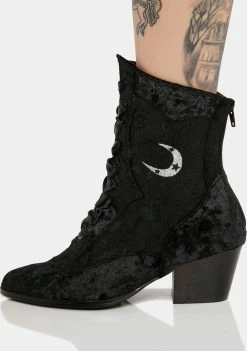 Y.R.U. Black Velvet Dame Ankle Boots