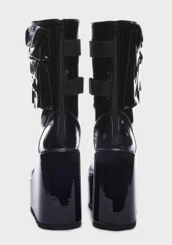 Y.R.U. Black Patent Dune Desert Platform Boots