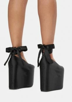 Y.R.U. Bae Black Satin Platforms