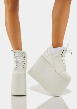 Y.R.U. White Qozmo Sky Hi Platform Sneakers