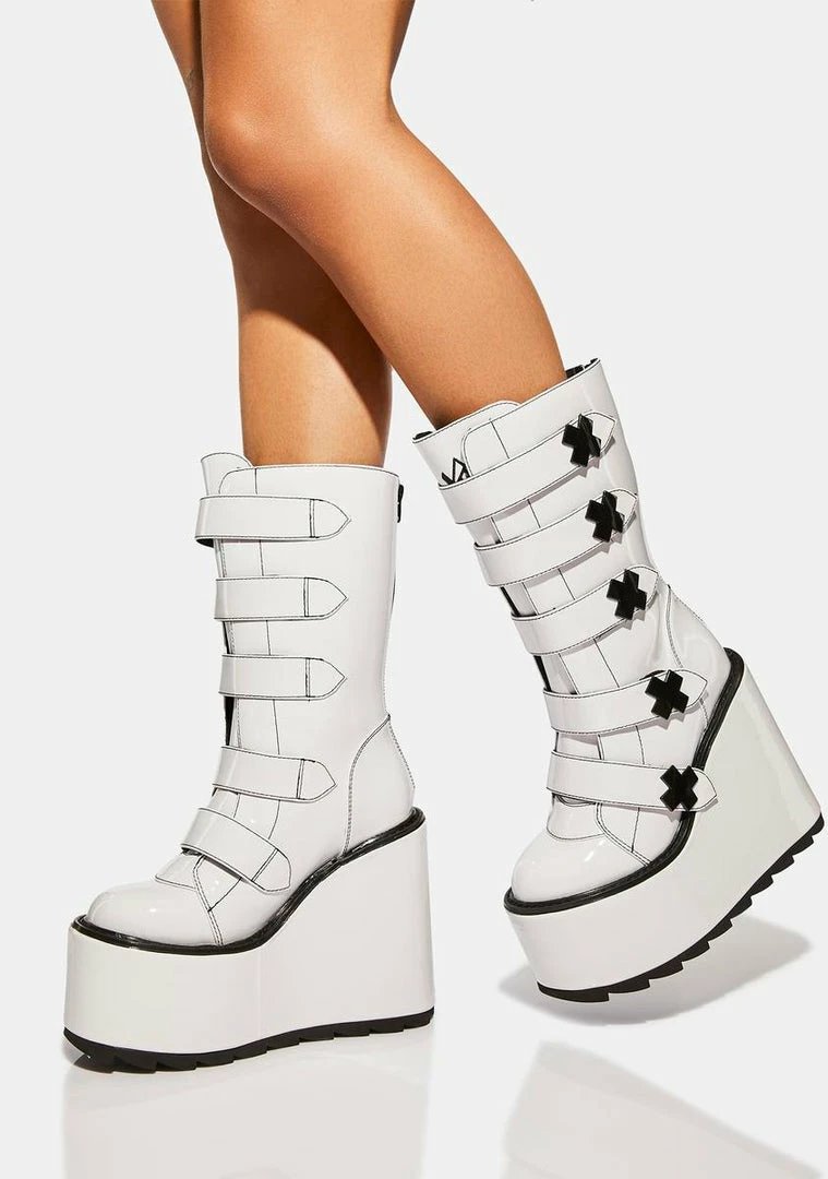 Cheapest โค๏ธ Y.R.U. White Patent Dune Strapped Platform ๐ฅพ Boots Platforms ๐ฅ 3 Y.R.U. White Patent Dune Strapped Platform Boots Platforms