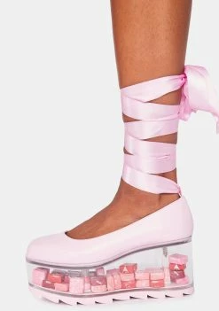 Y.R.U. Pink Qloud Swan Lace Up Platforms