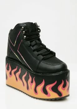 Y.R.U. Platforms Qozmo Black Flames Platform Sneakers