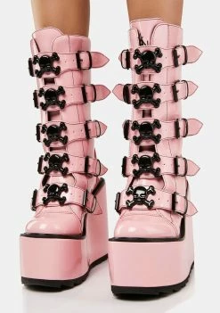 Y.R.U. Pink Dune Skull Platform Boots