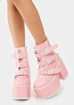 Y.R.U. Pink Smash Strapped Platform Boots