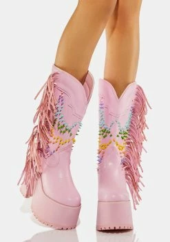 Y.R.U. Pink Bad Bitch Fringe Cowboy Boots