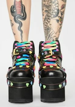 Budget 🎁 Y.R.U. Qozmo Bondage Rainbow Heart Platform 👟 Sneakers 🛒 8 Y.R.U. Qozmo Bondage Rainbow Heart Platform Sneakers