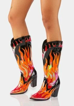 Y.R.U. SHOP 29 Y.R.U. Red Space Cowgirl Flame Boots
