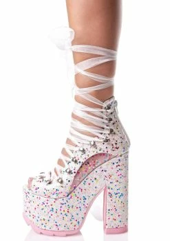Y.R.U. White Sparkle Ballet Bae Platforms