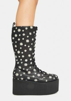 Y.R.U. Black Daisy Kaos Hi Platform Boots Platforms