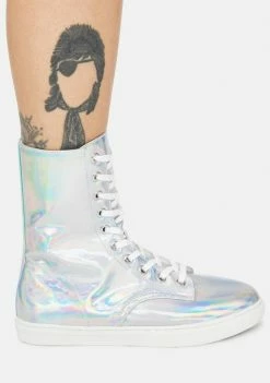 Y.R.U. CC Silver Hologram Lace-Up Boots Boots & Booties