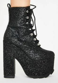 Y.R.U. Black Glitter Night Terror Platform Boots
