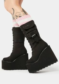 Y.R.U. Platform Boots Black Canvas Dune Desert Boots