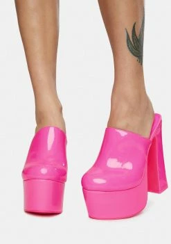 Y.R.U. Pink Patent Stardust Platform Mules Platforms