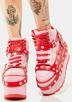 Y.R.U. Pink/Red Qozmo Bondage Heart Platform Sneakers