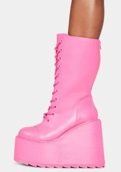 Y.R.U. Hot Pink Dune Lace Up Boots