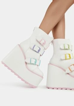 Y.R.U. White Care Bears Dune Lo Platform Boots Platforms