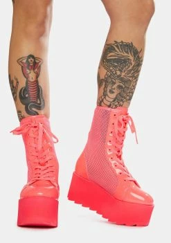Flash Sale 🌟 Y.R.U. Hot Pink Bloq Mesh Platform 🥾 Boots Platforms 🛒 8 Y.R.U. Hot Pink Bloq Mesh Platform Boots Platforms