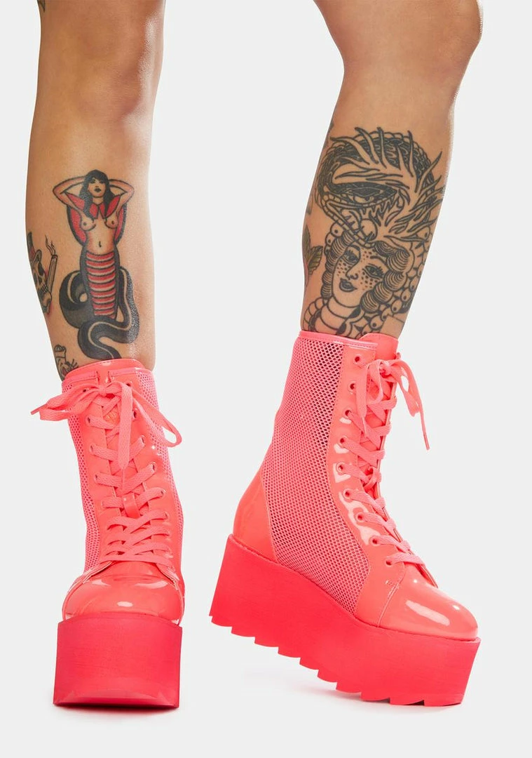 Flash Sale 🌟 Y.R.U. Hot Pink Bloq Mesh Platform 🥾 Boots Platforms 🛒 5 Y.R.U. Hot Pink Bloq Mesh Platform Boots Platforms