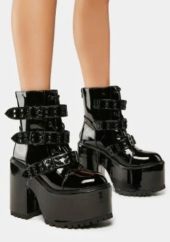 Y.R.U. Blackout Smash Strapped Platform Boots