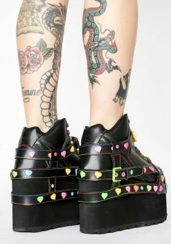 Budget 🎁 Y.R.U. Qozmo Bondage Rainbow Heart Platform 👟 Sneakers 🛒 9 Y.R.U. Qozmo Bondage Rainbow Heart Platform Sneakers
