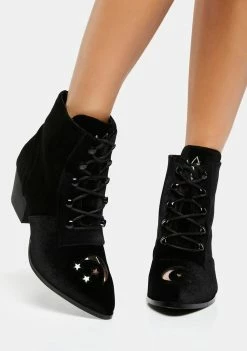 Y.R.U. Black Velvet Aura Ankle Boots