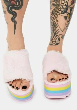 Y.R.U. Platforms Qozii Pastel Faux Fur Platform Slides