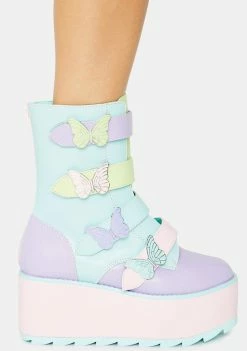 Y.R.U. Platforms Pastel Karma Butterfly Platform Boots