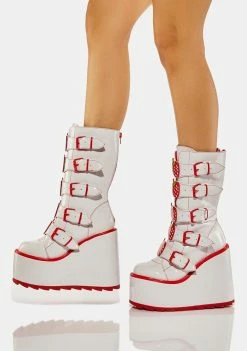Y.R.U. White Dune Strawberry Boots Platforms