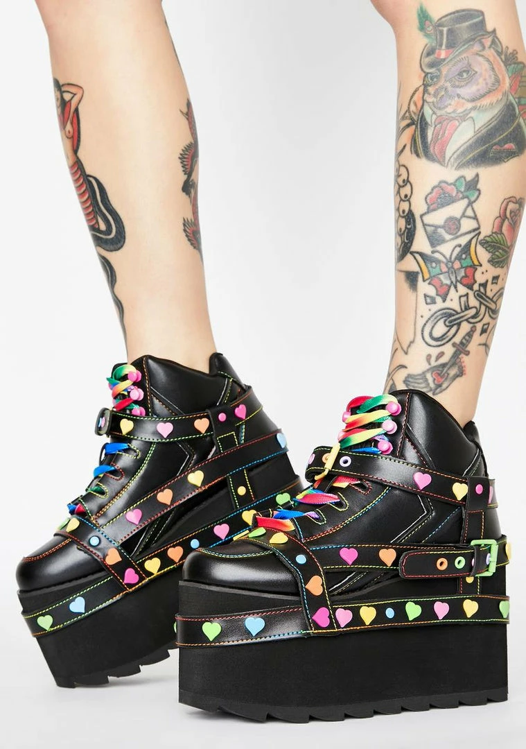 Budget 🎁 Y.R.U. Qozmo Bondage Rainbow Heart Platform 👟 Sneakers 🛒 3 Y.R.U. Qozmo Bondage Rainbow Heart Platform Sneakers