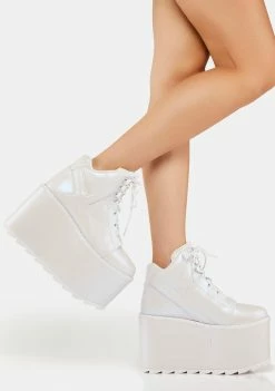 Y.R.U. White Pearl Qozmo Platform Sneakers