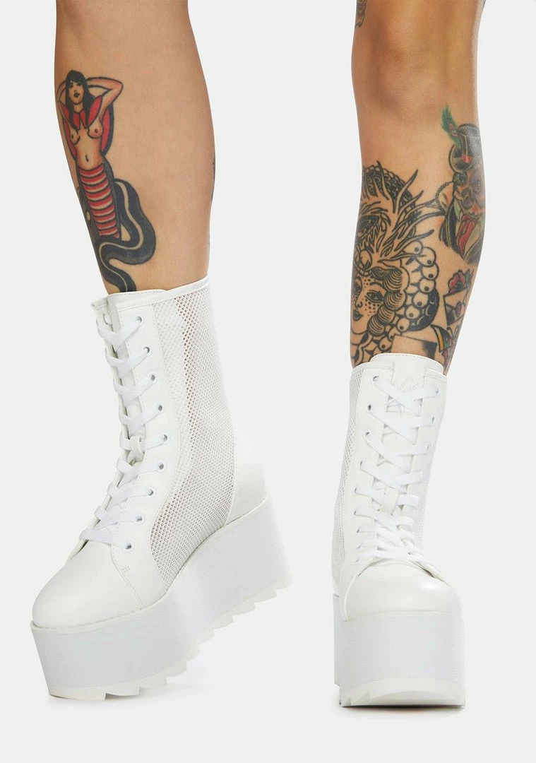 Buy ๐คฉ Y.R.U. Platforms White Bloq Mesh Platform ๐ฅพ Boots ๐ 4 Y.R.U. Platforms White Bloq Mesh Platform Boots