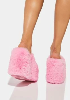Y.R.U. Pink Gravity Faux Fur Sandals Platforms