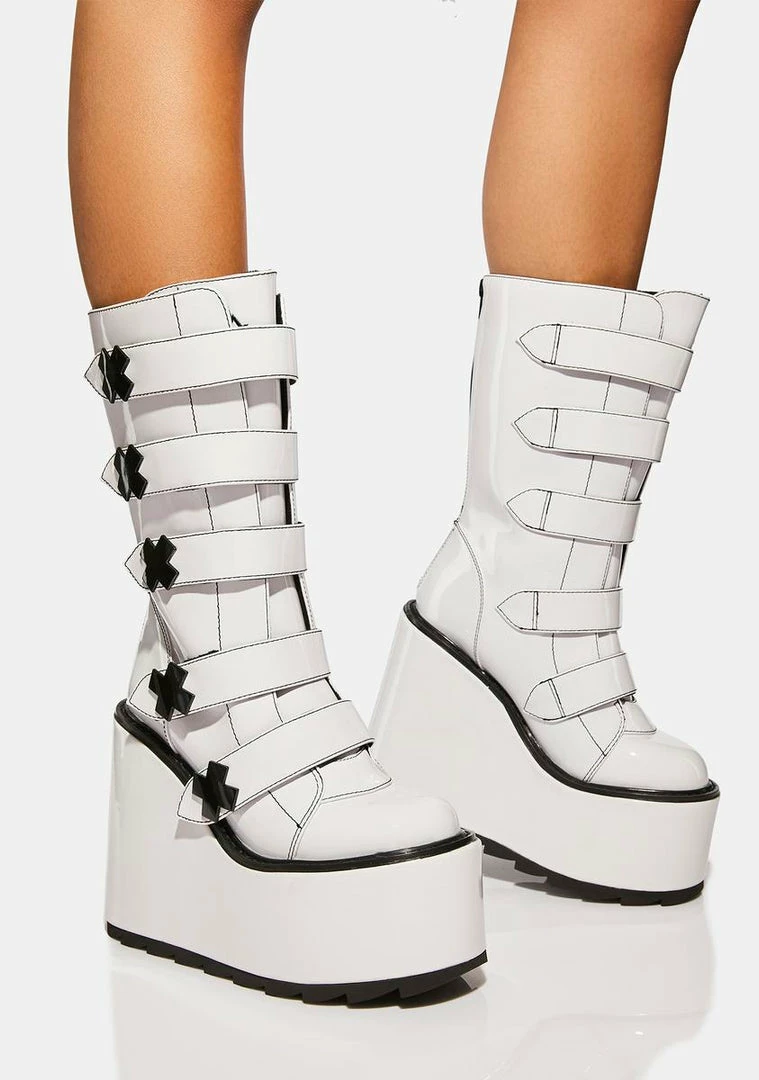 Cheapest โค๏ธ Y.R.U. White Patent Dune Strapped Platform ๐ฅพ Boots Platforms ๐ฅ 4 Y.R.U. White Patent Dune Strapped Platform Boots Platforms