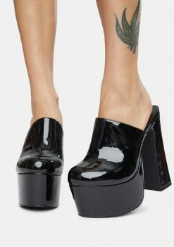 Y.R.U. Platforms Black Patent Stardust Platform Mules