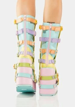 Y.R.U. Platform Boots Pastel Butterfly Dune Bondage Boots